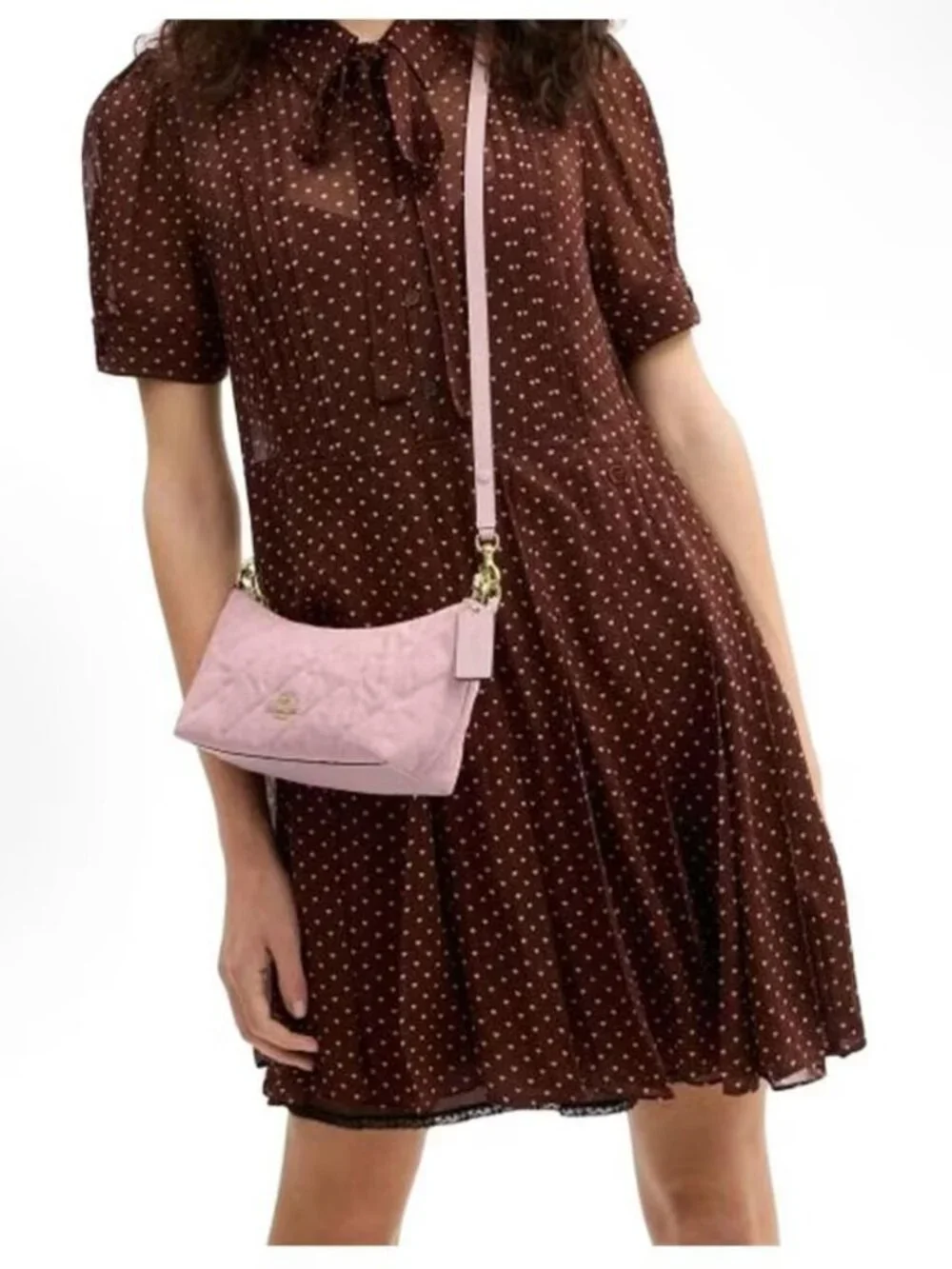 coach Caitlin Shoulder Bag In Regenerative Cotton With Quilting And Charm ceq62